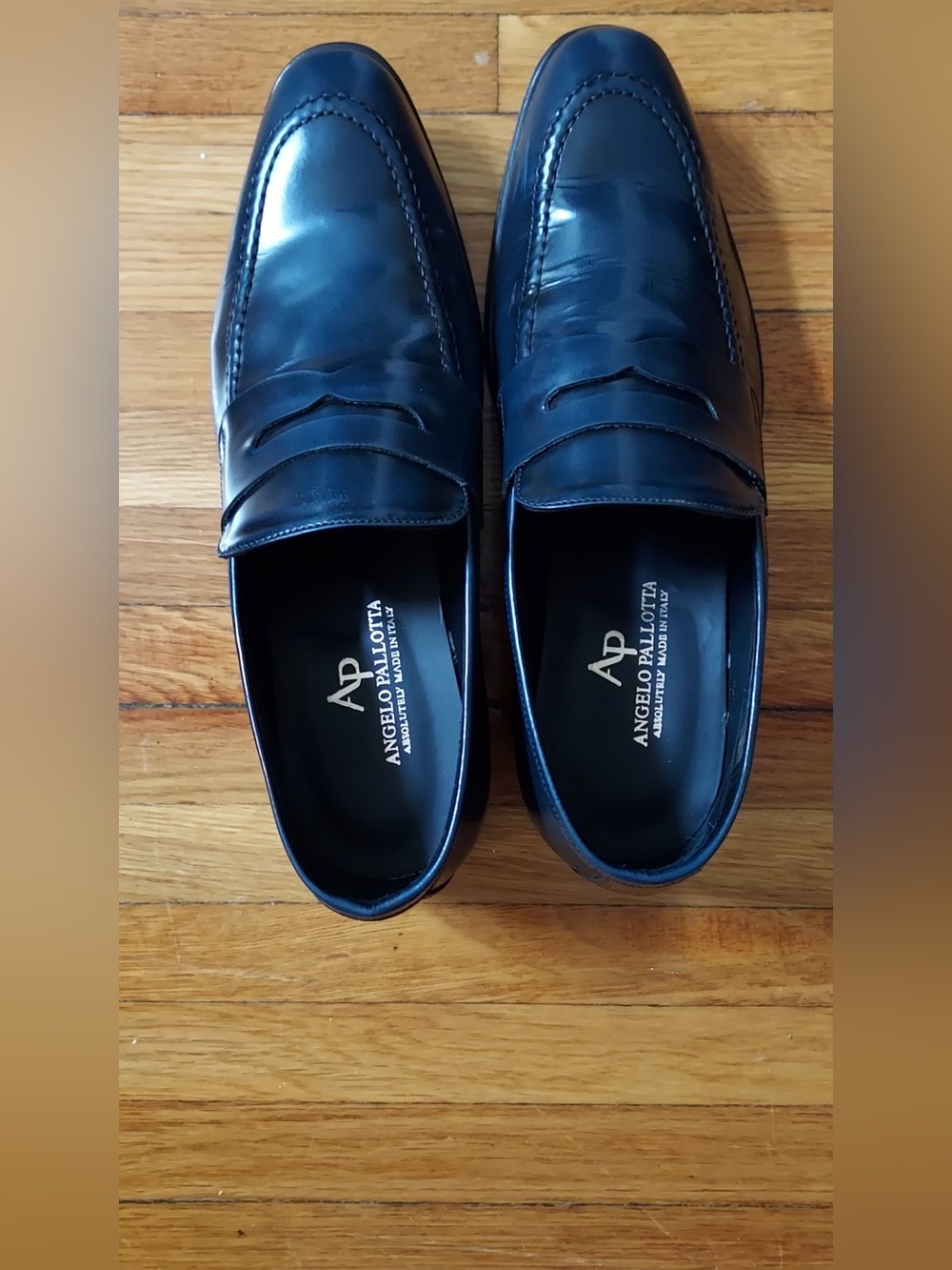 Angelo Pallotta Navy Leather Penny Loafers size 42 men quiet luxury